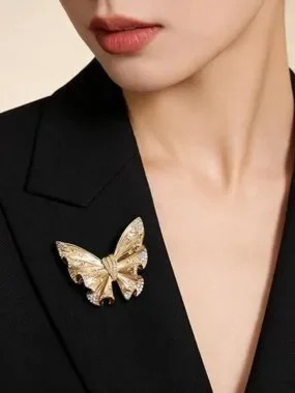 Anthropologie Gold and Crystal Butterfly Brooch